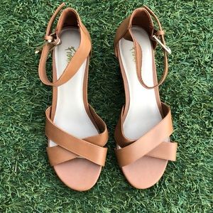 Fioni Caramel Ankle Strap Low Wedges